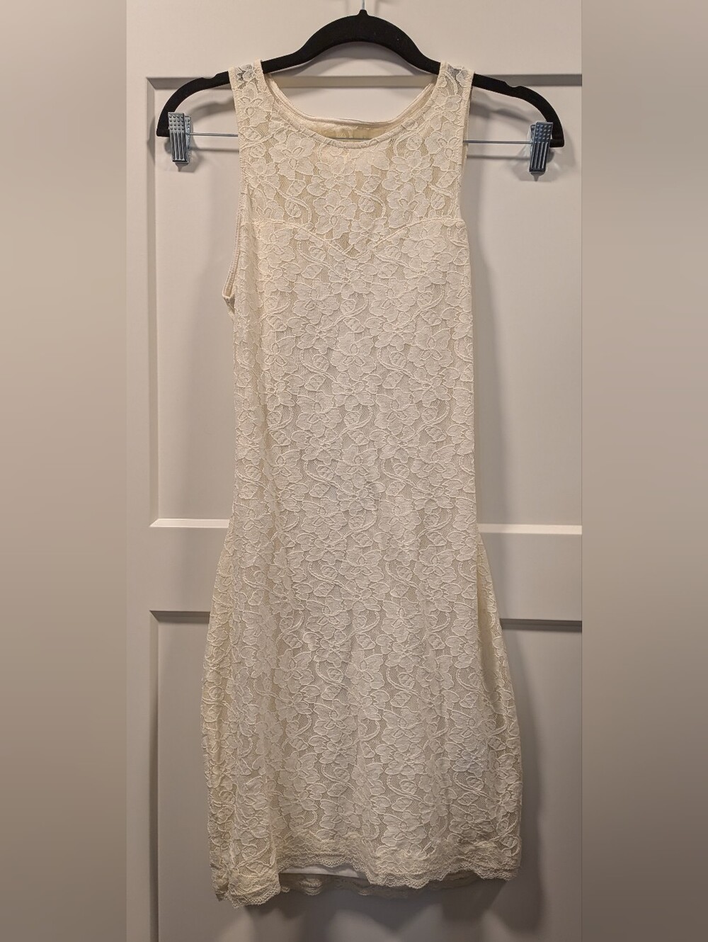 Express Cream Lace Overlay, Fitted Dress XS